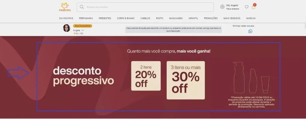 Exemplo desconto progressivo Natura
