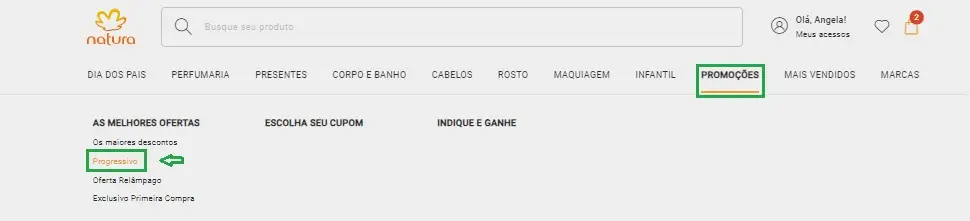 Menu desconto progressivo natura